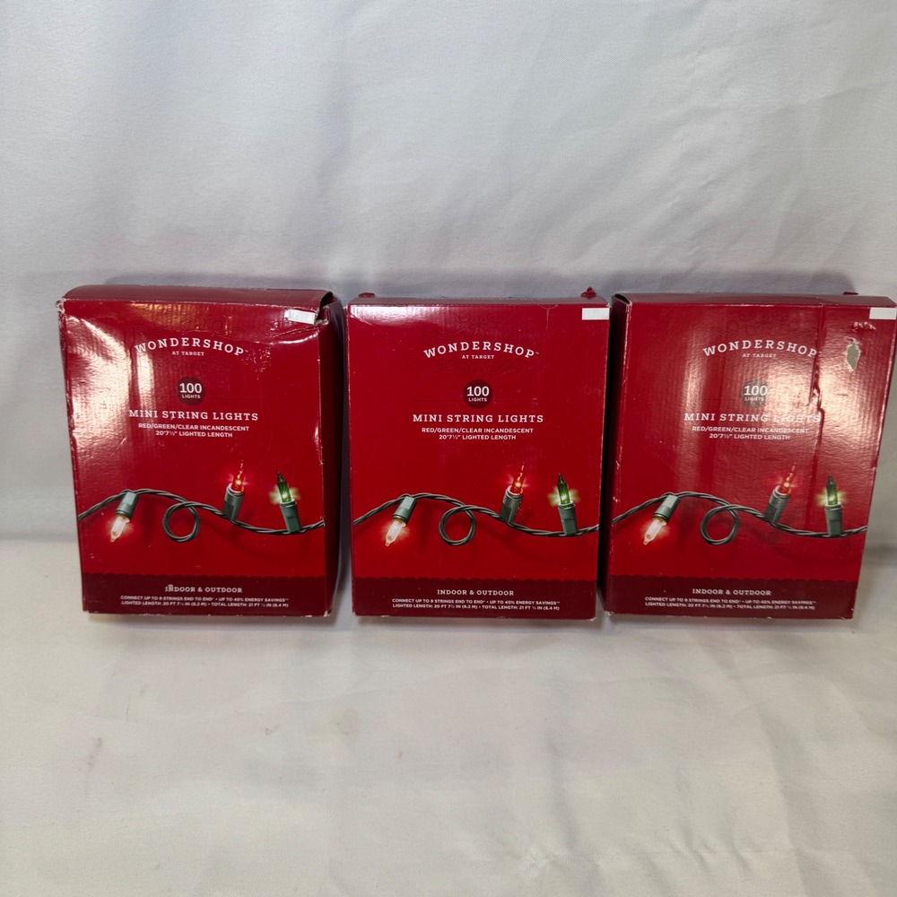 3pk Wondershop Target 100ct Mini String Lights Red Green Clear Incandescent 20ft